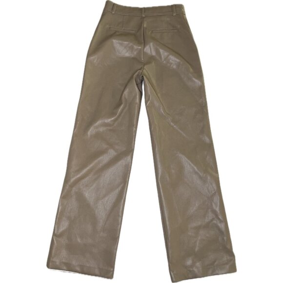 Aritzia Babaton Agency taupe vegan leather straight leg pants size 4 S - Picture 3 of 11
